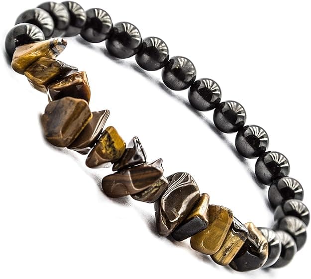 Pulsera elástica de Shungite con Shungite natural y cuentas de ojo de tigre